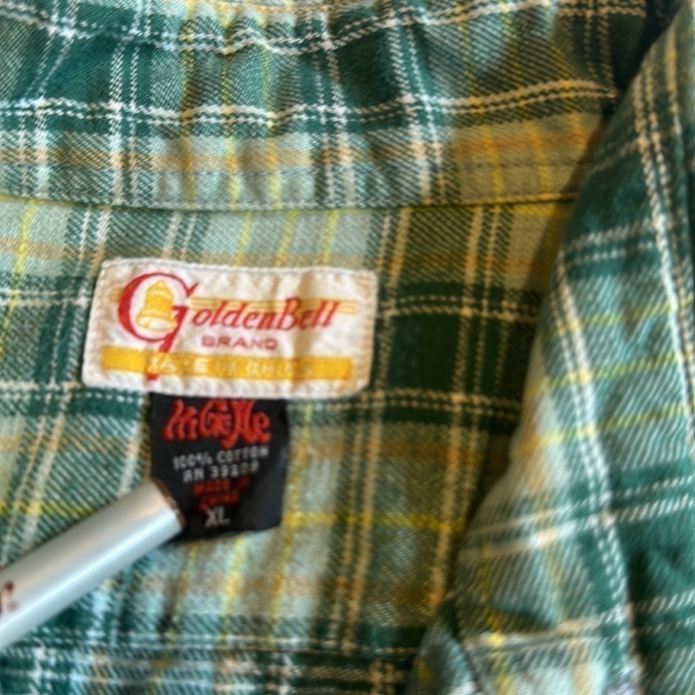 Golden Bell Brand flannel striped men’s button down in XL 100% cotton green - Picture 6 of 8